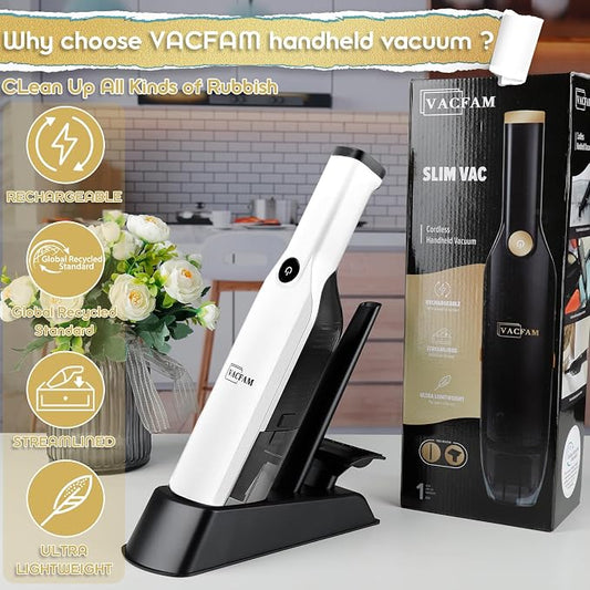 Handheld Vacuum Cordless,Dust Busters Cordless with Storage Dock,15KPA High Power Portable Vacuum Vordless,USB Quick Charge,Mini Vacuum with Multi-Nozzles & Washable Filter๏ผWhite
