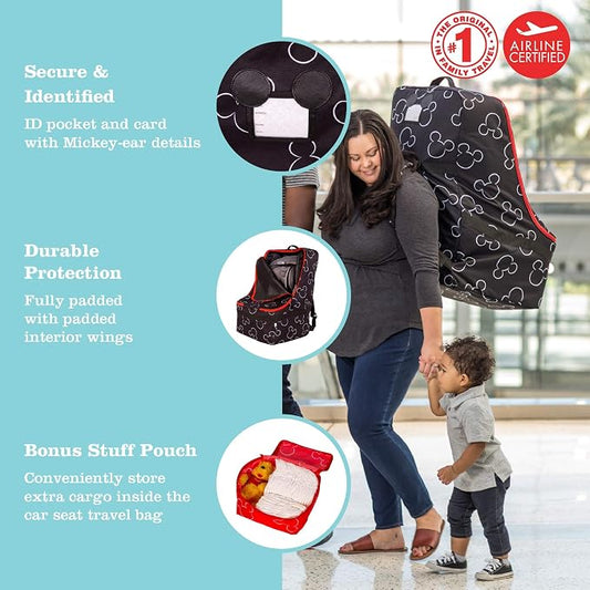 J.L. Childress Disney Baby Padded Backpack Car Seat Bag - Travel Bag for Airplane, Fits Most Baby & Infant Car Seats, Boosters, & Carriers, For Gate or Baggage Check - Ultimate, Mickey Mouse, Black