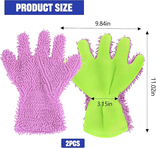 2PCS Car Wash Mitt, 5 Finger Chenille Microfiber Cleaning Mitt for Cars, Scratch-Free Auto Washing Gloves, Car Interior Exterior Cleaning Gloves, Great for Hard-to-Reach Areas (Purple)