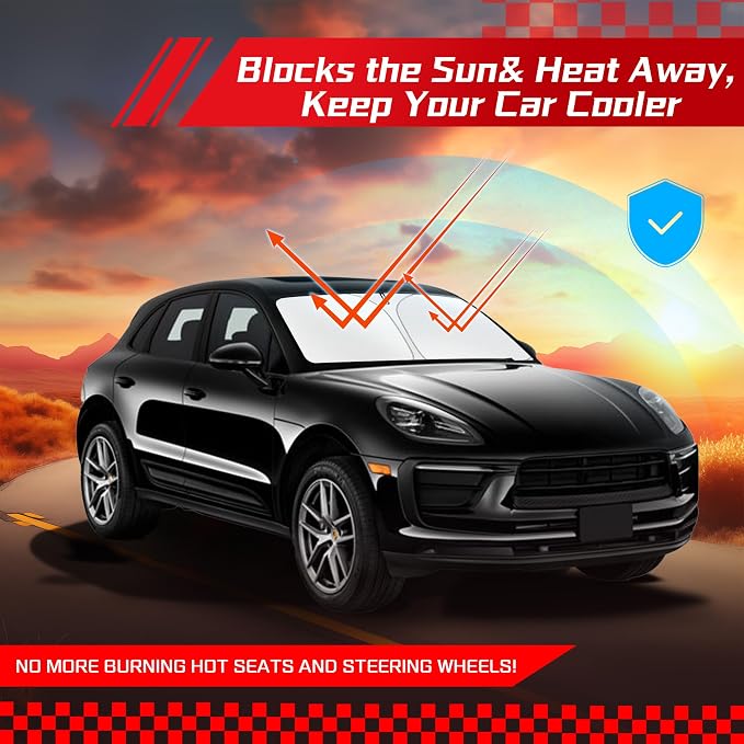 ARISMOTOR Windshield Sun Shade for Porsche Macan 2014-2025 2026, Custom Fit Foldable Front Window Sunshade Sun Visor Protector, Block UV Rays Keep Your Car Cooler