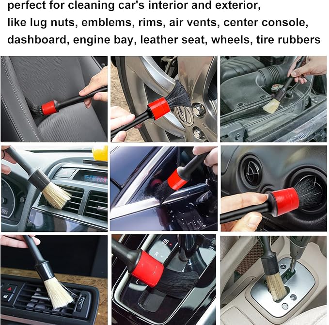 Detailing Brush Set - 10 Pcs Detail Brushes Car Detailing, Auto Boar Hair Car Detailing Kit for Cleaning Interior Exterior - Vehicles Wheels Leather Engine Dashboard
