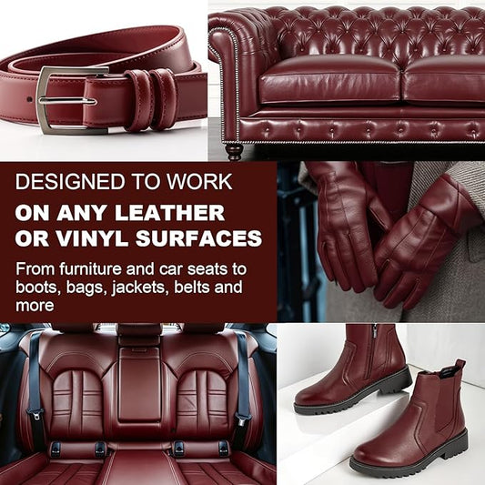 STARTSO WORLD Leather Recoloring Balm, Maroon Leather Repair Kit for Furniture, Leather Dye, Leather Color Restorer for Couches, Leather Couch Paint | Repair, Restore & Renew Old, Faded Leather