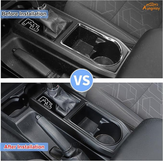Aunginsy Center Console Gear Shift Panel Cover Cup Holder Trim Kit Compatible with Toyota Tacoma 2016-2023 Car Gear Shifter Cupholder Panel Decorative Frame Protection Ring ABS Interior Accessories