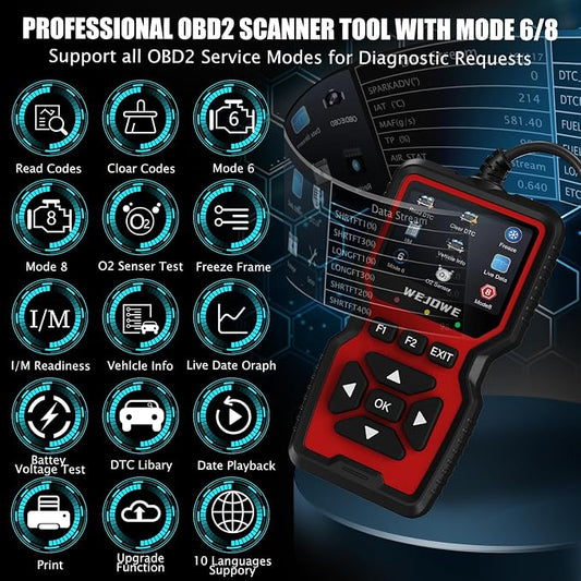 WEJOWE Upgraded OBD2 Scanner Diagnostic Tool, Check Engine Code Reader OBD2 Scanner with Reset, Auto Check Engine Light Mode 6, Mode 8 & I/M Car Diagnostic Scan Tool for All OBDII Car