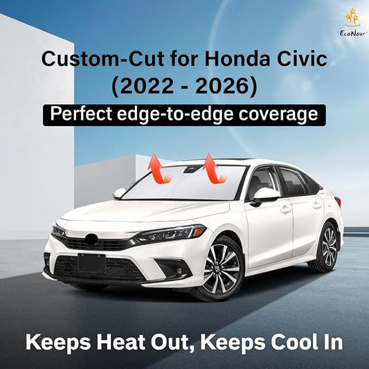 EcoNour Windshield Sunshade Compatible for Honda Civic 11th Gen 2022-2024 2025 2026 Including LX, Sport, EX, Touring, and Si Window Sun Shade Cover, UV Heat Blocker & Protector, Car Accessories