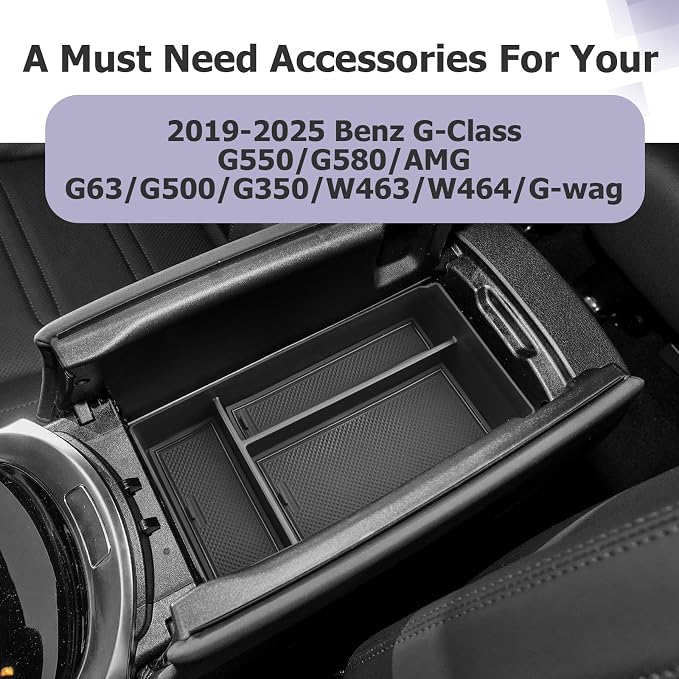 LUWU Center Console Organizer Compatible with 2019-2025 Benz G-Class G550/G580/AMG G63/G500/G350/W463/W464/G-wagen Accessories Armrest Console Storage Box Insert Tray ABS Material Coin Container Black