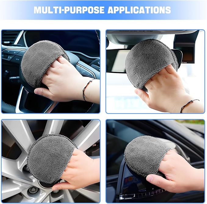 Hovom 6PCS Microfiber Wax Applicator, 5" Round Applicator Pads, Soft Automotive Waxing Foam Pads, Buffing Pads for Car Cleaning, Polishing and Detailing, Reusable Car Wash Sponge (Dark Gray)
