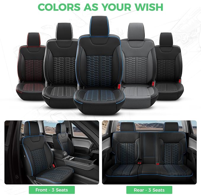 Custom Leather Seat Covers for Silverado/Sierra 1500 2014-2018, 2500HD 3500HD 2015-2019 Crew Cab Full Set with Jump Seat Cover (Armrest Storage Version Only),Truck Accessories
