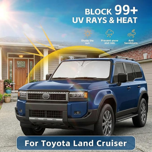 for Toyota Land Cruiser Windshield Sun Shade 2024 2025 2026 Sunshade Front Window Shade Custom Fit Land Cruiser Accessories Sun Visor Foldable Shade Blocks UV Rays Accessories