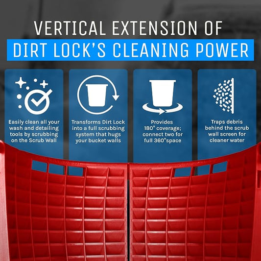 DETAIL GUARDZ Dirt Lock Scrub Wall 180/360 โ Washboard Attachment Dirt Lock - Bucket Filter โ Vertical Cleaning Tool for Brushes, Mitts (Red)