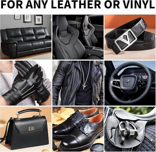 Leather Recoloring Balm,8.5oz Leather Color Restorer,Black Leather Repair kit for Furniture and Car Interior,Leather Couch Scratch Repair,Leather Dye Paint for Faded,Cracked and Damaged Leather