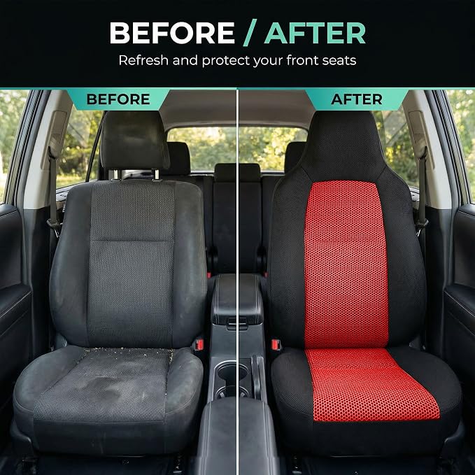FH Group Automotive Front Car Seat Covers for SUV, Trucks, Sedan and More - Universal Fit Front High Back Design Interior Accessories - 3D Mesh Fabric Center Panel - Red