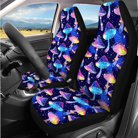 14 Piece Mushroom Car Seat Cover Set with Armrest Steering Wheel Cover Headrest Cover Car Cup Holder Coasters Seat Belt Pad and Key Chain Universal Fit Most Cars SUV Trucks,Purple