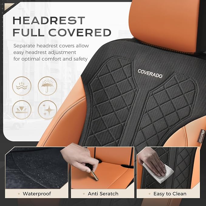 Coverado Seat Covers Front Seats, Leather Automotive Seat Covers 2-Pack, Mesh Breathable Auto Seat Protectors, Driver Seat Covers Universal Fit for SUV, Truck, Vans, Sedan