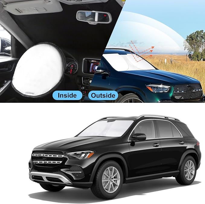 TINGLU Sun Shade for Mercedes GLE 350 450 2020-2024 2025 2026 Accessories Windshield Sun Shade Window Shade UV Rays Protection Sun Visor Cover with Steering Wheel Sunshade Storage Bag