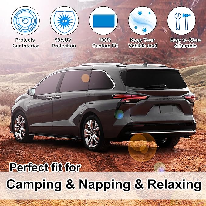 TINGLU Window Shades for Toyota Sienna 2021-2025 2026 Accessorie Car Side Full Windows Rear Triangular Windshield Sun Shade Sun UV Rays & Privacy Protection for Camping,Napping,and Relaxing 8PCS