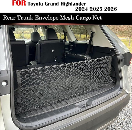 Rear Trunk Envelope Mesh Cargo Net Suitable for 2024 2025 2026 Toyota Grand Highlander Hybrid Limited Platinum Nightshade XLE LE Rear Trunk Mesh Cargo Storage Net Bag Grand Highlander Accessories