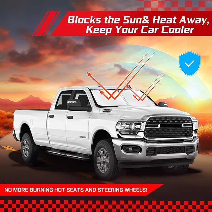ARISMOTOR Windshield Sun Shade for Dodge RAM 2500 3500 2010-2025 2026, Custom Fit Foldable Front Window Sunshade Sun Visor Protector, Block UV Rays Keep Your Car Cooler