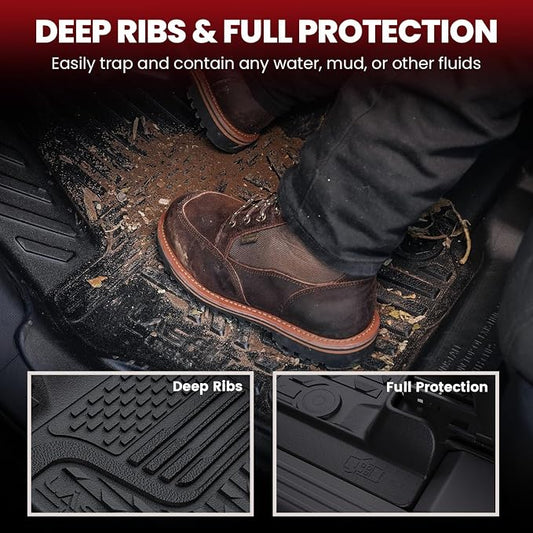 LASFIT Floor Mats for Ram 1500 2013-2018 & 1500 Classic 2019-2024 Quad Cab Bench Seat(Not for Bucket Seat/Crew Cab/New Body), All Weather TPE Custom Fit Car Mats Floor Liners 1st & 2nd Row, Black