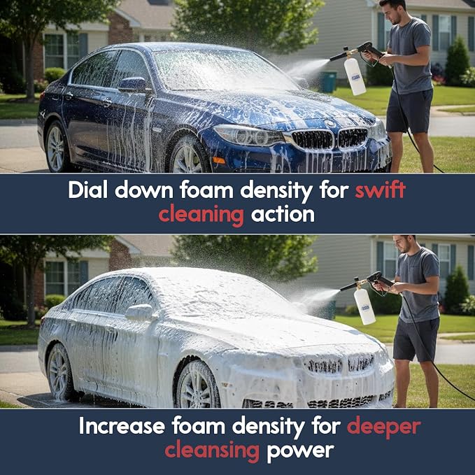Foam Cannon for Pressure Washer - Adjustable Snow Foam Lance with 1/4" Quick Connector & 5 Spray Nozzle Tips - 1 Liter Car Wash Foam Gun Kit for Detailing Trucks, SUVs (DOES NOT FIT GARDEN HOSE)