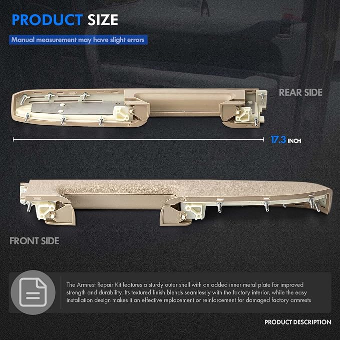 22818467 Front Left Driver Side Armrest Repair Kit Fit for Chevy Silverado 1500 2500HD 3500HD 2010-2014 For GMC Sierra 1500 2500 HD 3500 HD 2010-2014 Door Panel with Release Handle Below Armrest - Tan