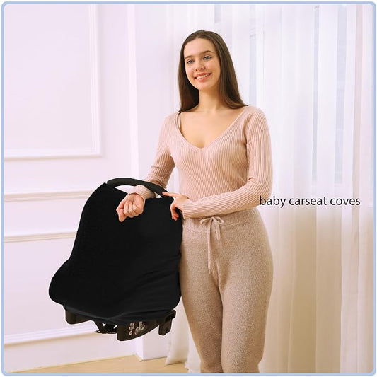 Car Seat Covers for Babies - Multi- use Nursing Carseat Canopy, Breastfeeding Covers, Baby Shower Gifts for Boys and Girls (Pure Black)