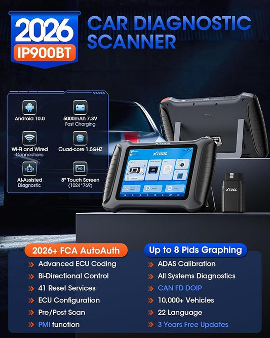 XTOOL IP900BT OBD2 Scanner Diagnostic Tool, ECU C0ding Automative Scanner, AI-Assisted Wireless Scan Tool with 41+ Reset, 4000+ Bidirectional Scanner for Car, CAN FD/DoIP/FCA, 3-Y Update