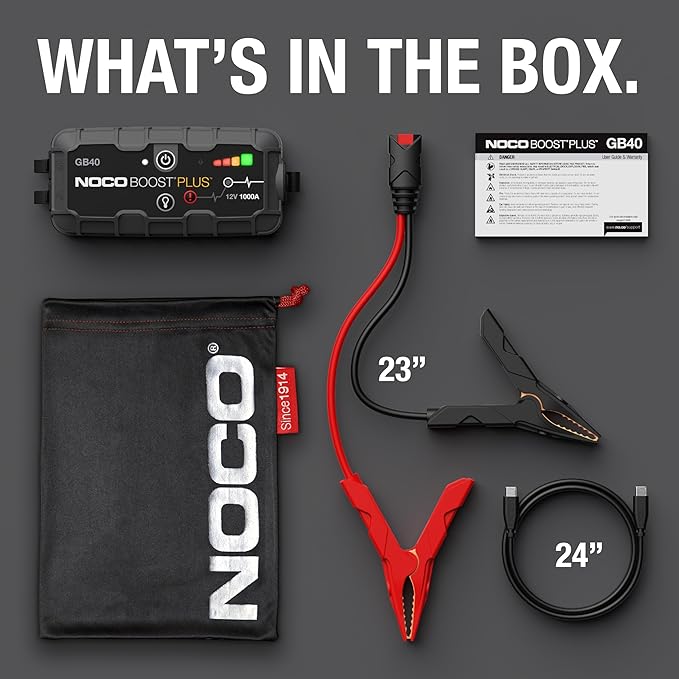 NOCO Boost GB40: 1000A UltraSafe Jump Starter – 12V Lithium Battery Booster Pack, Portable Jump Box, Power Bank & Jumper Cables - for 6.0L Gas and 3.0L Diesel Engines | Spark-Proof + Reverse Polarity Protection - Power Bank - 100-Lumen LED Flashlight -...