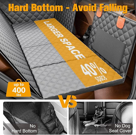 PETICON Back Seat Extender for Dogs, Hard Bottom Dog Car Seat Cover - Supports 400lbs, Rear Seat Pet Cover with Mesh Window, Waterproof Dog Hammock for Car SUV