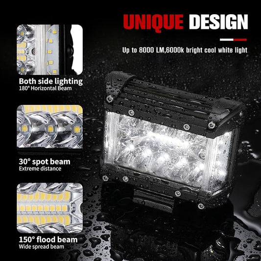 FIERYRED Side Shooter LED Pods 4 Inch Spot Flood Combo LED Light Bar,60W 8000LM Work Lights Off Road Driving Fog Bumper Vehicle Headlights for ATV UTV Truck Boat,IP68,(2pcs)