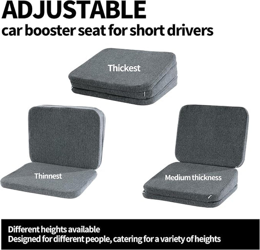 HOMBYS Adjustable Car Booster Seat for Short Drivers, 3 Heights for Different People, Adult Car Seat Cushions for Driving, Supportive Car Seat Pad for Lower Back Pain Reduce, (17"x13.8"x6.3", Grey)