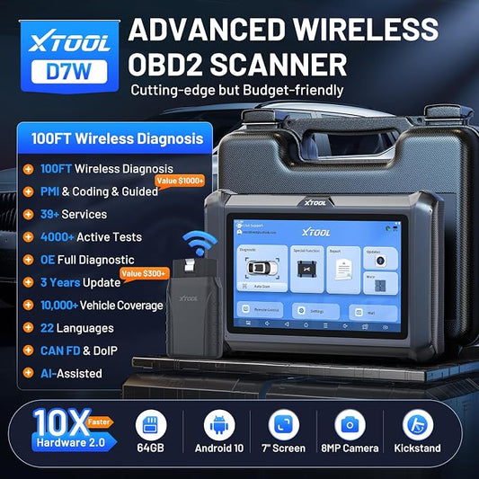 XTOOL D7W OBD2 Scanner Diagnostic Tool: 2026 Wireless Ver. of D7/D7S/D7BT, AI-Assisted Bidirectional Scan Tool with Full System Diagnostic, PMI, ECU Coding, 39+ Resets, CAN FD/DoIP, Scanner for Car