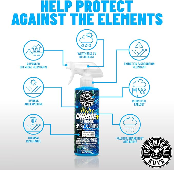 Chemical Guys Hydro Charge Ceramic Spray Coating 16 Fl Oz, With Monster Extreme Microfiber Towels (3 Pack) High Gloss Paint Protection Spray With Thick Plush Towels For Car Wash Drying And Detailing