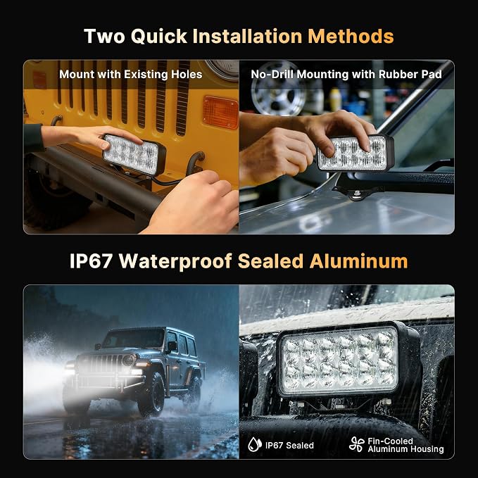 LED Pod Lights 36W Flood Beam, Smart App Controlled Off Road Driving Lights Supports CarPlay/Android Auto, IP67 Waterproof 6000K White Lamps for Trucks, ATV, UTV, SUV, Boat (2 Pack)