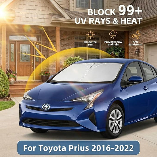 for Toyota Prius Windshield Sunshade 2016-2022, Front Window Sunshade Custom Fit Prius Hatchback Accessories Sun Visor Foldable Shade Blocks UV Rays Must Have Accessories (Not for PriusC or PriusV)