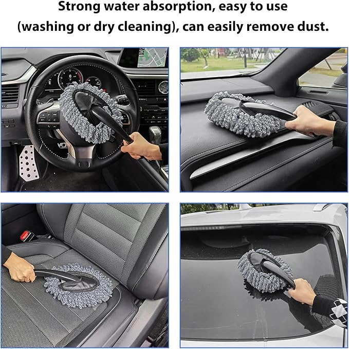 2 PCS Microfiber Car Dusters, Scratch Free Auto Exterior Dust Brust Set with Extendable Duster, Multipurpose Soft Brushes Dusting Supplies for Cars Trucks SUVs Motorcycles (Gray)