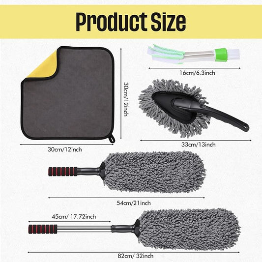 Lounsweer 4 Pcs Large Car Duster Set Microfiber Dust Cleaning Sets with Extendable Handle Exterior Duster Dashboard Detailing Brush Interior Exterior Cleaning Sets for Auto Truck Boat