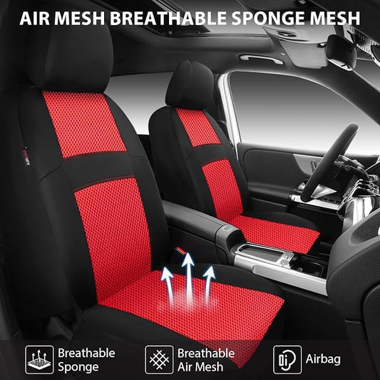 CAR PASS Car Seat Covers Front Seats Only, 3D Air Mesh Car Seat Cover with 5mm Composite Sponge Inside,Airbag Compatible Universal Fit for SUV,Vans,sedans, Trucks, Automotive Interior Covers(Black Red