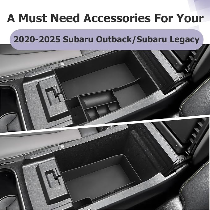 LUWU Outback 2020-2025/Legacy 2020-2025 Accessories Compatible with Subaru Outback/Legacy Center Console Organizer Armrest Console Storage Box Insert Tray ABS Material Black Coin Container 2-Pack