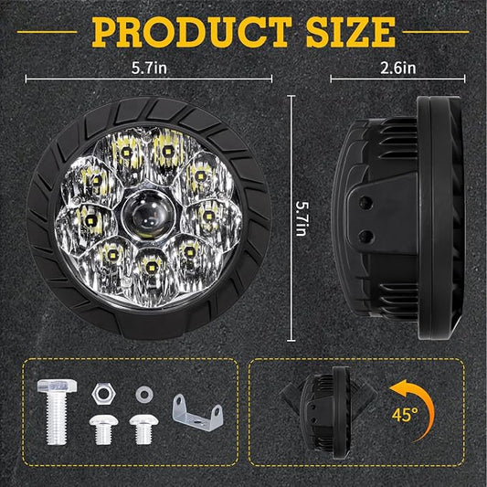 2PCS Round LED Pod Lights, Spot Flood Spot Combo Work Light Bars Fit for Pickup Truck Jeep ATV UTV SUV Boat (5IN 35W)