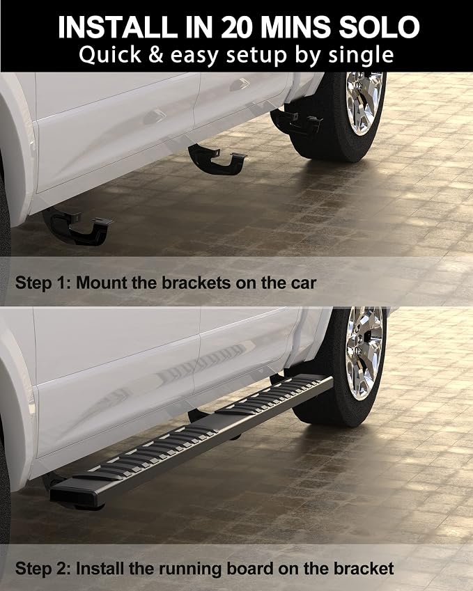 KYBOLT Running Boards 6.5 Inches Compatible with 2007-2018 Chevy Silverado/GMC Sierra 1500, 2007-2019 2500HD 3500HD Crew Cab(4 Full Size Doors/Gas Engine Only) Stainless Steel