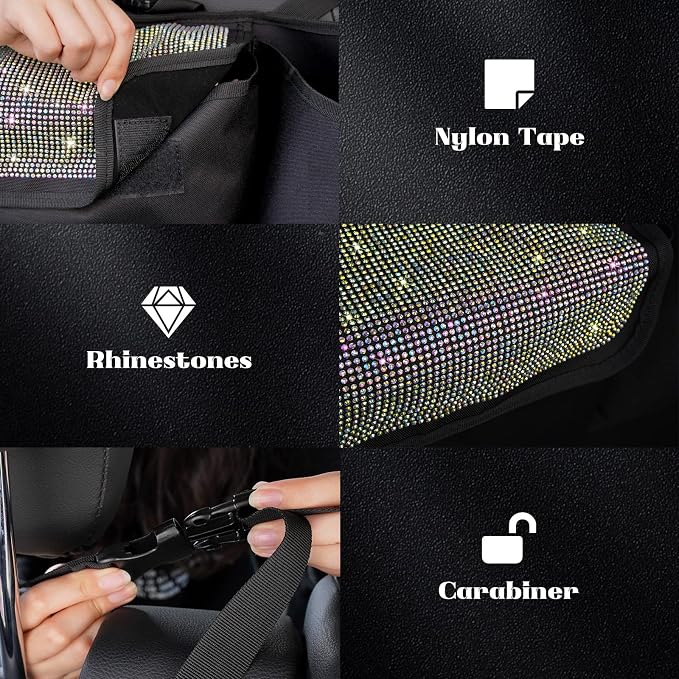 eing Car Trunk Organizer and Storage, Backseat Hanging Organizer for SUV, Truck, MPV, Waterproof, Collapsible Cargo Storage Bag with 5 Pockets, Bling Car Interior Accessories for Women,Multicolor