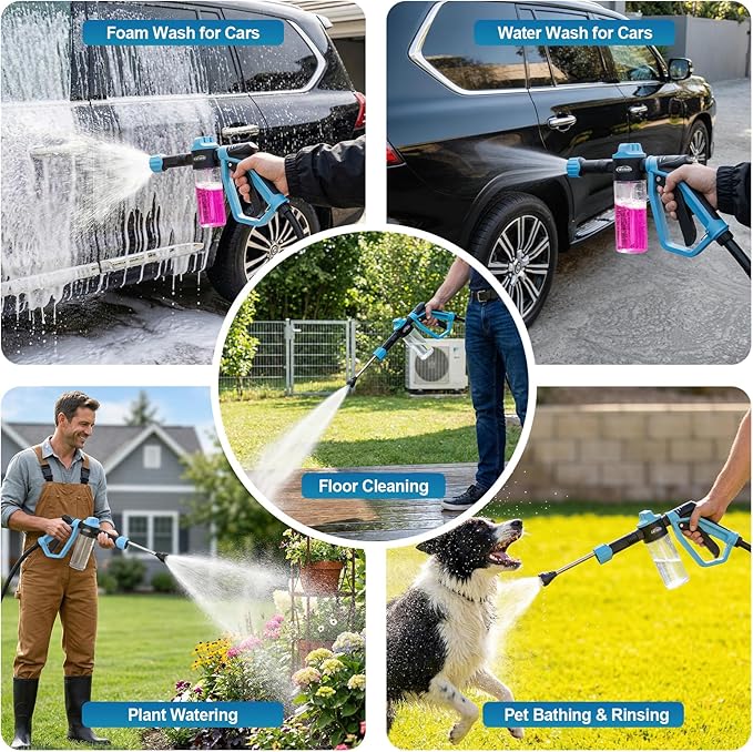 Car Wash Foam Gun for Garden Hose, Foam Cannon Kit with Microfiber Wash Mitt, Extra Nozzle, 3 Spray Modes & 50% Higher Water Pressure, Hose Foam Blaster for Cars, Trucks, RVs, Motorcycles
