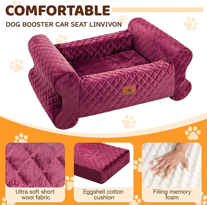Dog Car Seat for Medium/Large Dogs up to 60 lbs, Memory Foam Dog Booster Seat with Thick Cushion, Pet Car Seat for Back with Detachable Washable Cover, Storage Pockets for SUV, Pick Up, Trunk, Red
