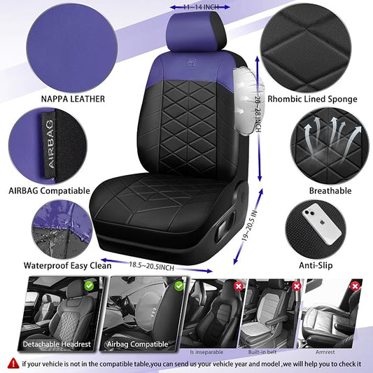 CAR PASS Memory Foam Leather Front Seat Covers, Waterproof Nappa Leather Seat Covers Front Seats Universal Fit for Cars,SUV,Truck Seat Covers Thick 3D Foam Comfortable, Airbag Compatible Black Blue