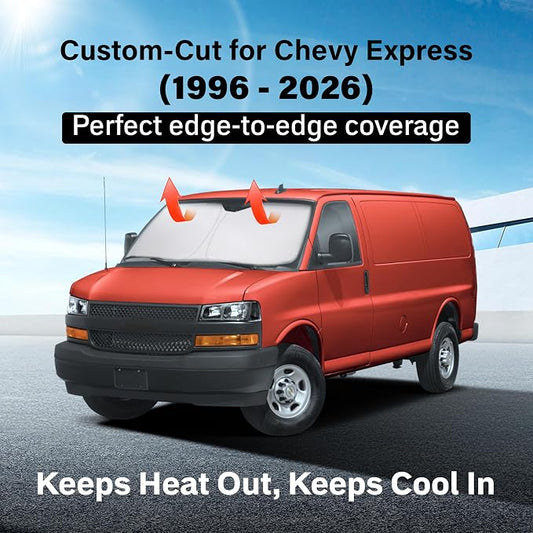 EcoNour Windshield Sunshade for Chevrolet Express 1996-2024 2025 2026, Sun Visor for Front Windshield & Window Sun Shade Cover, UV Heat Blocker & Protector, Car Accessories