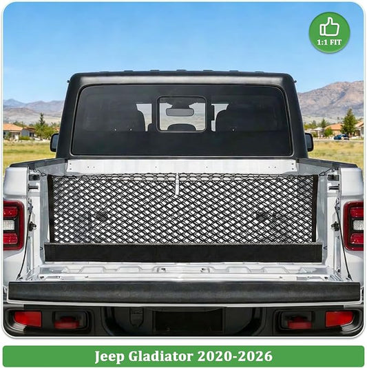 3-Layer Cargo Net for Jeep Gladiator 2020-2026, Zipper Bag Truck Bed Net for Groceries, Heavy Duty Oxford Cargo Organizer Storage Nets with Carabiners