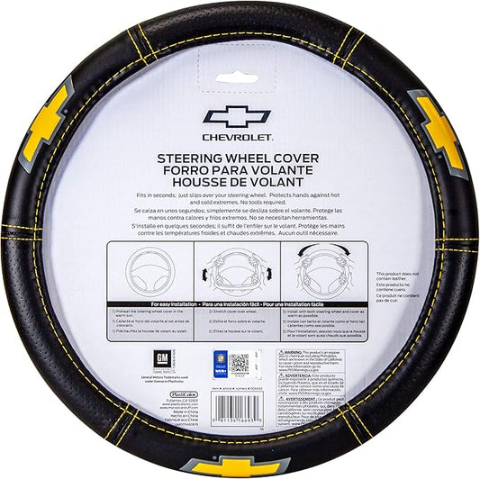Plasticolor 006693R01 Deluxe High Contrast Stitching Premium Steering Wheel Cover Compatible with Chevrolet for Cars, Trucks & SUV