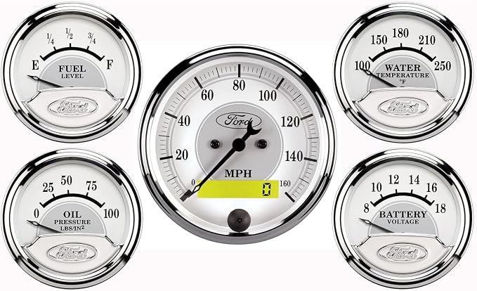 Auto Meter 880087 Ford Racing Series 5 Gauge Set Kit Box Red, 2 1/16" and 3 3/8"