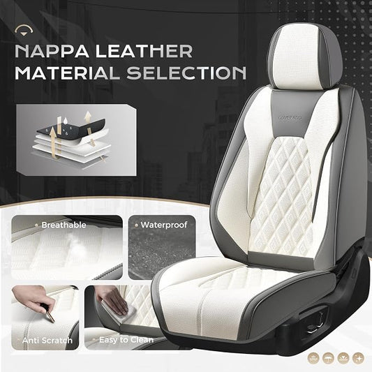 Coverado Automotive Seat Covers, Waterproof Seat Covers for Cars, Car Seat Cover, Faux Leather Car Seat Covers 2 Pack Car Seat Cushion Protector Universal Fit for Most Cars SUV Trucks - Gray&White